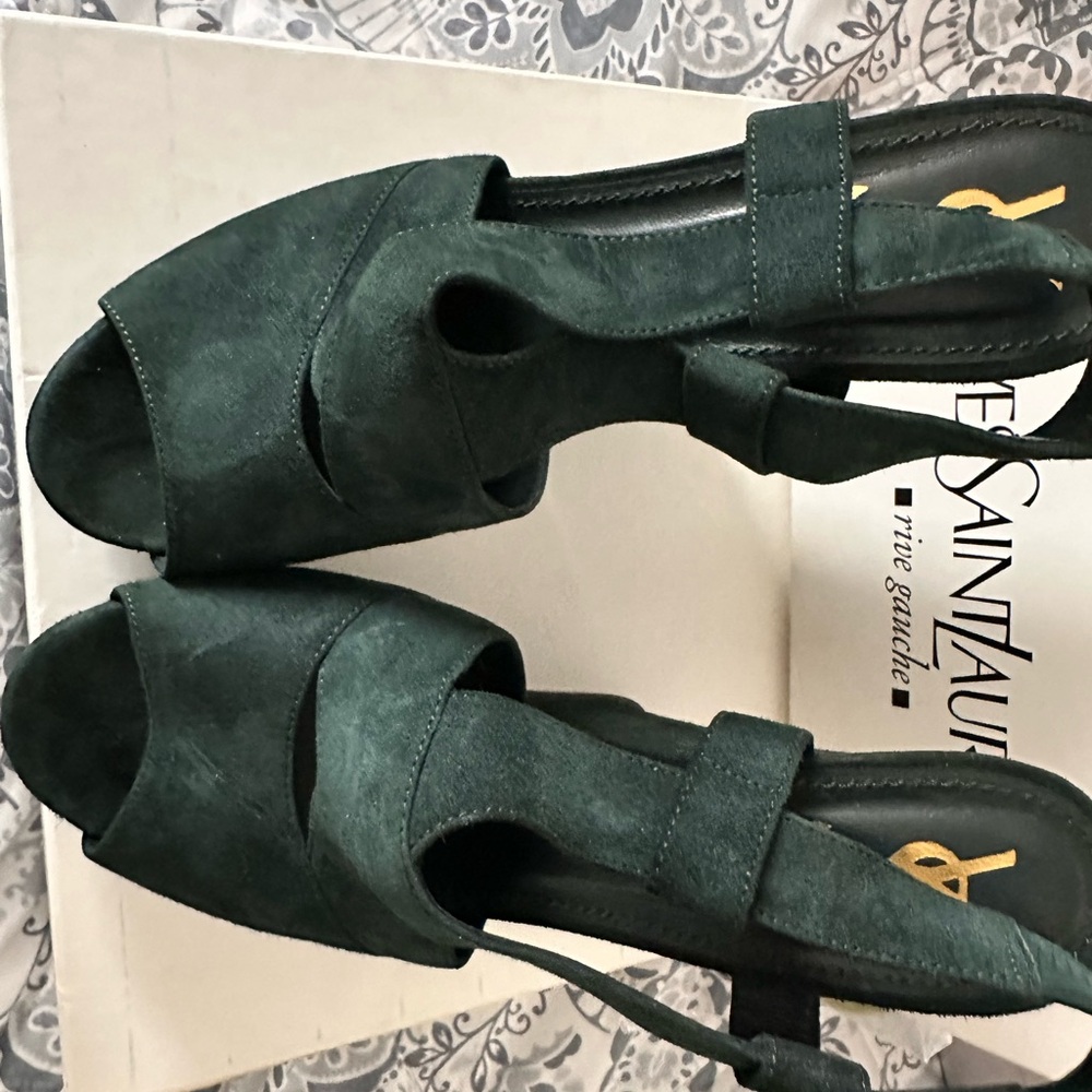 YvesSaint Laurent Dark Green Suede Sandals